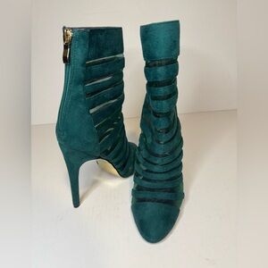 Luichiny Carried Away - Emerald Green Sheer Mesh High Heel Dress Boots Size 6